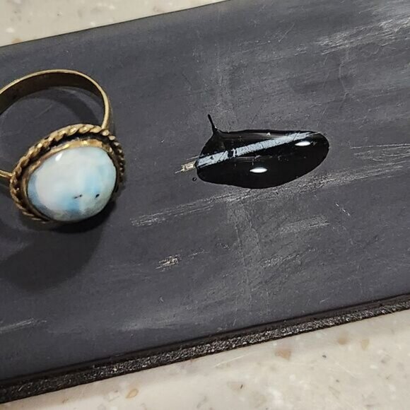 Larimar Size 6 Ring Ocean Sky Blue Cabochon Vintage Sterling Silver Rope Edging - Picture 9 of 12